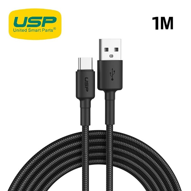 USP BoostUp Braided USB-C to USB-A Cable (1M) Black -3A Fast & Safe Charge,Strong & Durable,Samsung Galaxy,Apple iPhone,iPad,MacBook,Google,OPPO,Nokia