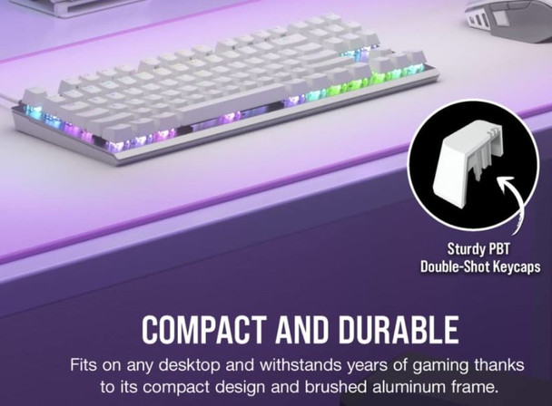 Corsair K60 PRO TKL RGB Compact Tenkeyless Optical-Mechanical Gaming Keyboard- White, USB-C Fast Setup, Fast Input. PBT Doubleshot KeyCaps