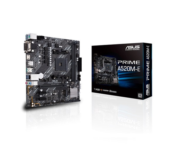 ASUS AMD A520M PRIME A520M-E (Ryzen AM4) Micro ATX Motherboard with M.2 support, 1 Gb Ethernet, HDMI/DVI/D-Sub, SATA 6 Gbps, USB 3.2 Gen 2 Type-A