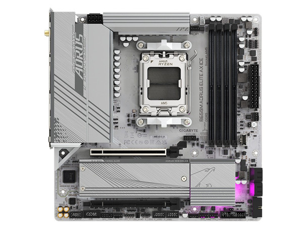 Gigabyte B650M AORUS ELITE AX ICE AMD B650 AM5 ATX Motherboard 4x DDR5~192GB,3x PCIe x16, 3x M.2, 4x SATA 6, 2x USB 3.2, 1x USB-C, 2x USB 2.0