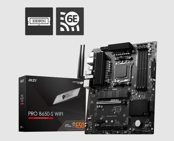 MSI PRO B650-S WIFI AMD AM5 ATX Motherboard, 4x DDR5 ~192GB, 2x PCI-E x16, 2x M.2, 4x SATA,  11x USB 3.2, 4x USB 2.0