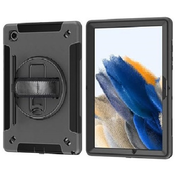Pisen Rugged Samsung Galaxy Tab A8 (10.5') Case Black - Built-in-Kickstand, Adjustable Hand Strap, Shoulder Strap, Pen Holder, DropProof, ShockProof