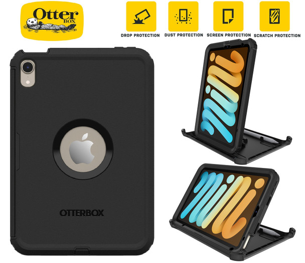 OtterBox Defender Apple iPad Mini (8.3') (6th Gen) Case Black - (77-87476), DROP+ 2X Military Standard, Built-in Screen Protection, Multi-Position