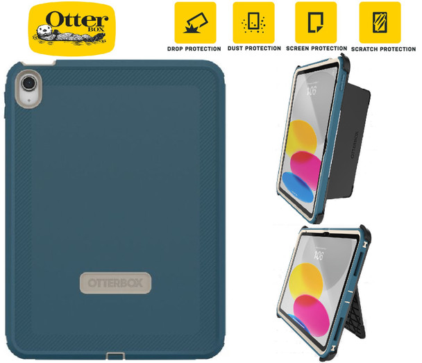 OtterBox Defender Apple iPad (10.9') (10th Gen) Case Baja Beach (Blue)-(77-90081),DROP+ 2X Military Standard,Built-in Screen Protection,Multi-Position