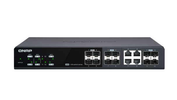 QNAP QSW-M1204-4C Upgrade your network with a 10GbE managed switch 12xports 8x10GbE SFP+ 1x1GbE RJ45 2 yr WTY