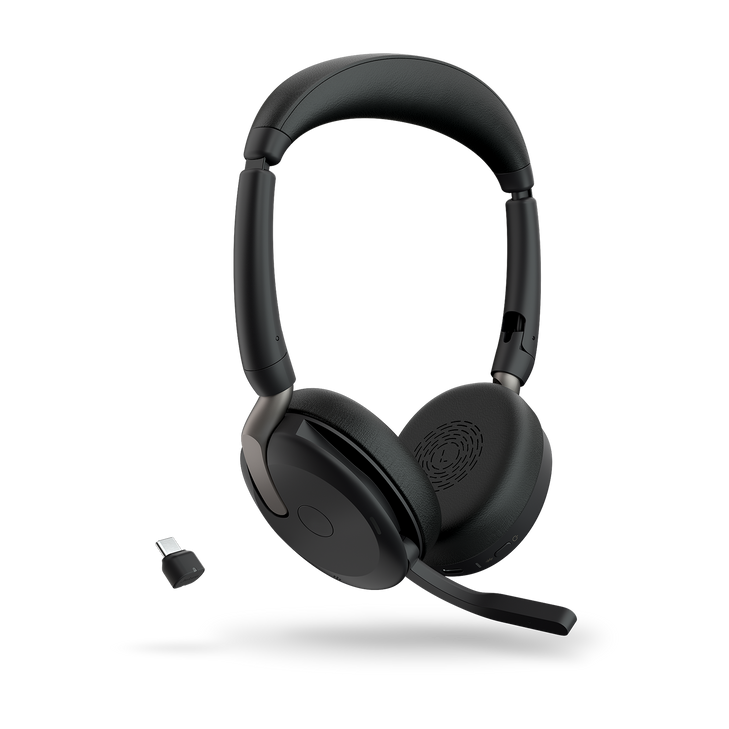 Jabra Evolve2 65 Flex UC Stereo Bluetooth Headset, Link380c USB-C Dongle Included, Foldable Design, 2Yr Warranty