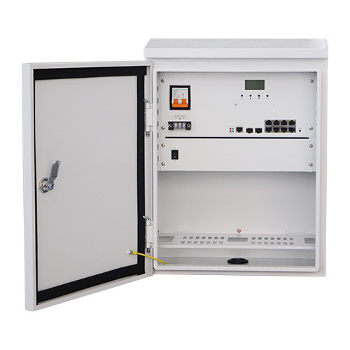 LDR Outdoor Hub, PoE Switch, Weather Proof IP55, Solar Power Input, 8 Port PoE Switch, 2 SFP Ports, Integrated Battery,Smart Tech,380x220x500mm, White