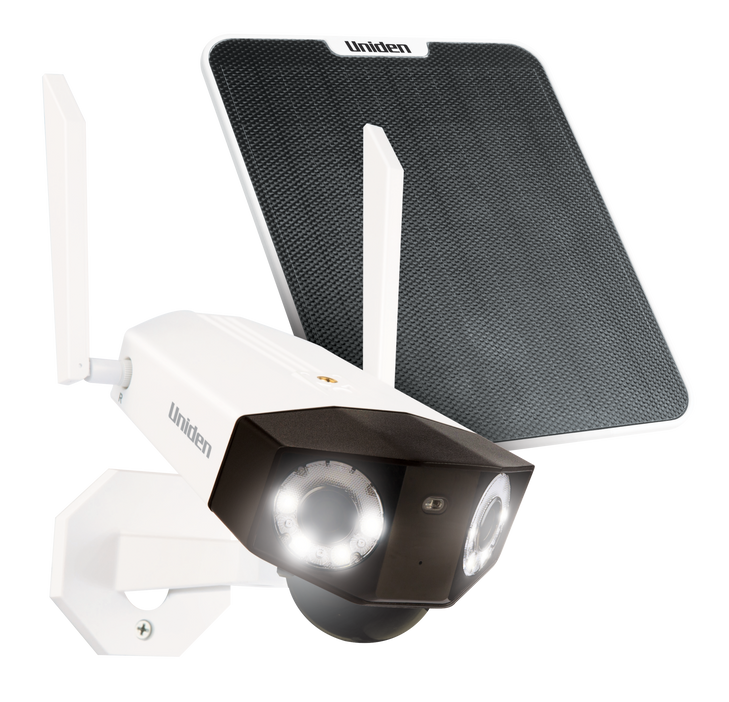 Uniden Wirefree SMART 3K (6MP) Dual Lens Spotlight Security Camera with Solar PanelApp Cam Solo PANO Kit