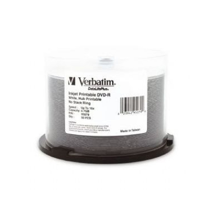 Verbatim DVD-R 4.7GB 50Pk White Wide Inkjet 16x