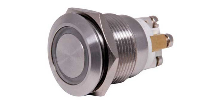 SPST IP65 Vandal Resistant Illum. Blue Pushbutton Switch