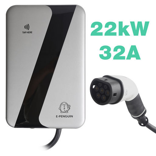 E-PENGUIN 32A 22kW TYPE 2 EV HOME CHARGER - Sliver