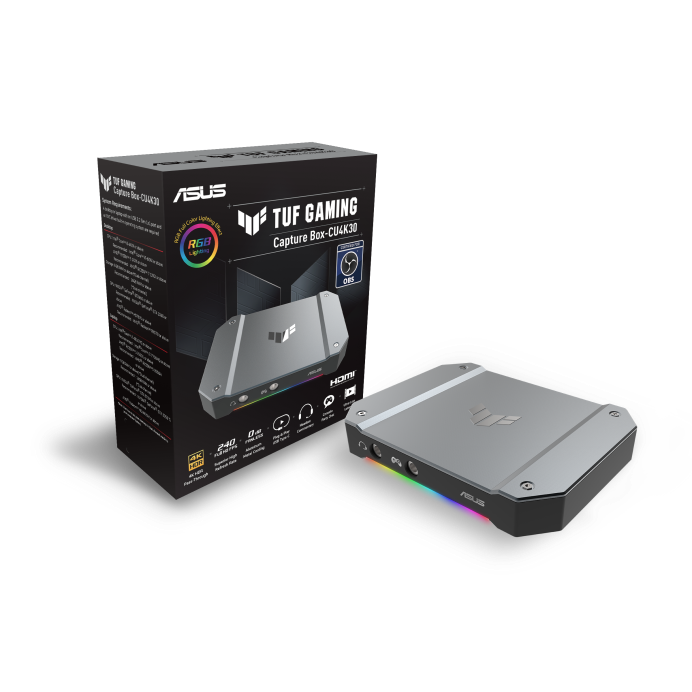 ASUS TUF GAMING CAPTURE BOX CU4K30 - Video Capture upto Uncompressed 2160p30, IO: HDMI 2.0, UVC USB 3.2 Gen1 Type - C, ARGB Customizable Lighting