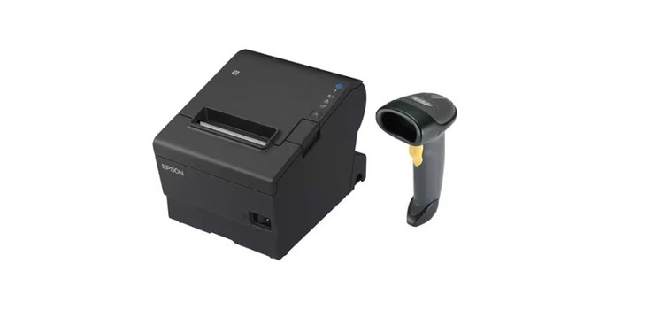 Epson TM-T88VII-612 Desktop Direct Thermal Printer + Zebra LS2208 Black with Stand USB
