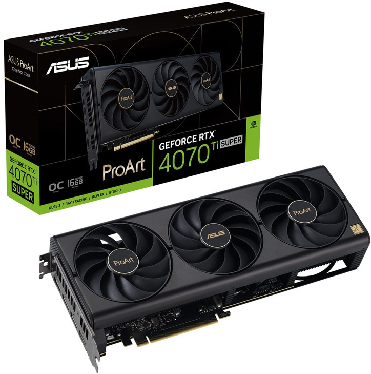 ASUS nVidia GeForce PROART RTX4070TIS-O16G RTX4070 Ti SUPER OC Edition 16GB GDDR6X, AI Performance 714, 2640 MHz Boost Clock, RAM 21Gbps
