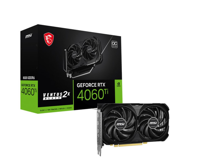 MSI nVidia GeForce RTX‚Ñ¢ 4060 Ti 8G VENTUS 2X BLACK E1 OC Video Card  2580 MHz Boost Clock, 8GB GDDR6,DisplayPort x 3 (v1.4a),HDMI x 1