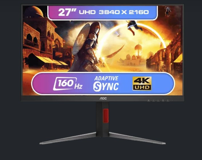 AOC 27' 4K IPS HDR400, LCD W-LED 16:9, 3840 x 2160 UHD HDR10 Speakers HDMI 2.1 x 2 DisplayPort 1.4 x 1 Gaming and Multimedia Monitor