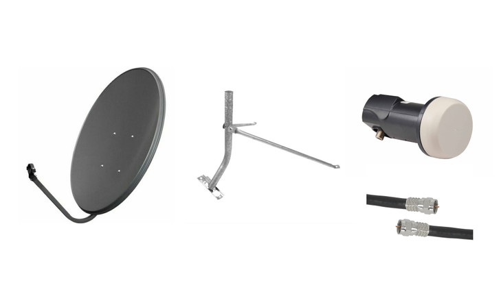 80CM Fixed Satellite Dish with Tin Roof Mount, Single LNB and 10m Lead