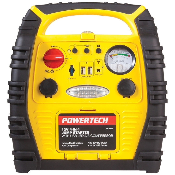 POWERTECH 4 IN 1 JUMP STARTER 12V 17A USB LED AIR COMPRESSOR