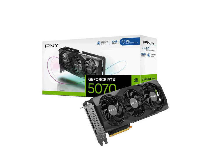 PNY GeForce RTX 5070 12GB GRAPHICS CARD,RTX5070,,TRPLFAN,OC,PB,PNY GPU  Max Screen Resolution ‎7680x4320 Memory Speed ‎2325 MHz