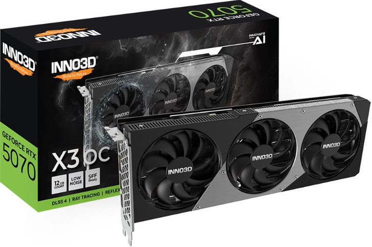 INNO3D nVidia GeForce RTX 5070  X3 OC 12GB GDDR7 2542 MHz Boost Clock, RAM 28 Gbps, 3x DP, 1xHDMI 300x116x41mm