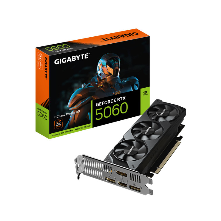 Gigabyte GeForce RTX™ 5060 OC Low Profile 8G, 2512 MHz, CUDA 3840, 28 Gbps, GDDR7, 128 bit, PCI-E 5.0, PSU 450W, DisplayPort 1.4a *1 HDMI 2.1b x1