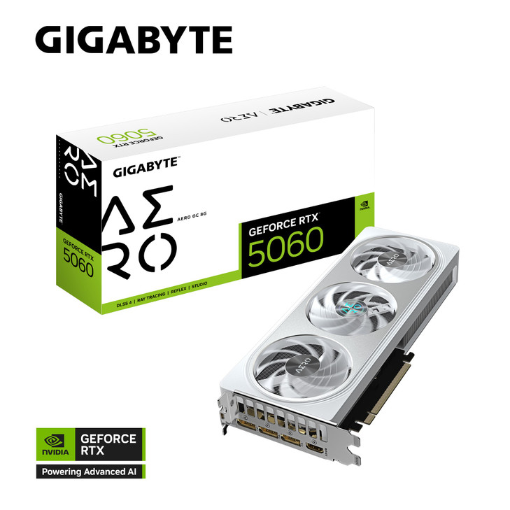 Gigabyte GeForce RTX™ 5060 AERO OC 8G, 2595 MHz, CUDA 3840, 28 Gbps, GDDR7,  128 bit, PCI-E 5.0, PSU 500W, DisplayPort 2.1b *3 HDMI 2.1b x1