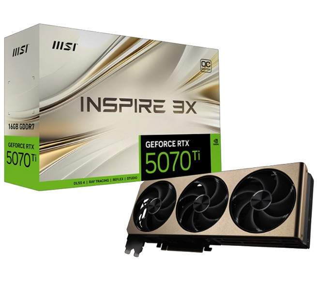 MSI nVidia GeForce RTX™ 5070 Ti 16G INSPIRE 3X OC , PCI Express® Gen 5, Boost: 2482 MHz, CUDA 8960 Units, 16GB GDDR7, HDMI™ x 1