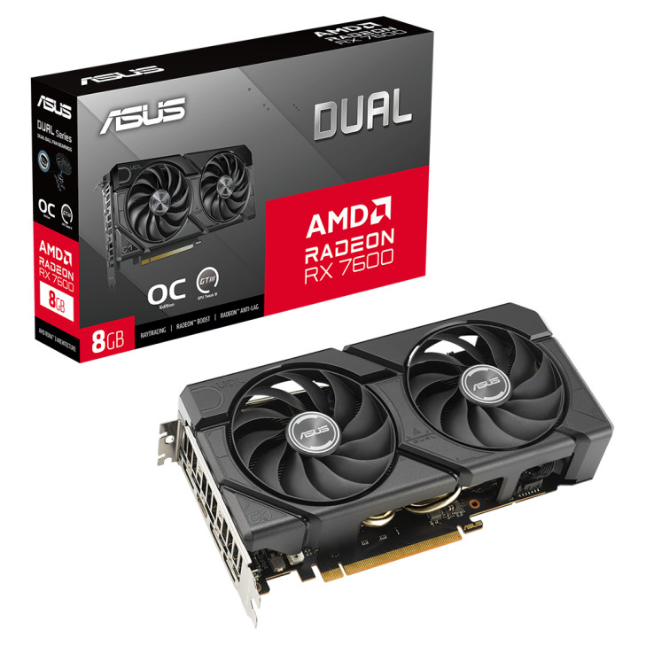 ASUS AMD Radeon DUAL-RX7600-O8G-EVO Edition 8GB GDDR6  optimized inside and out for lower temps and durability