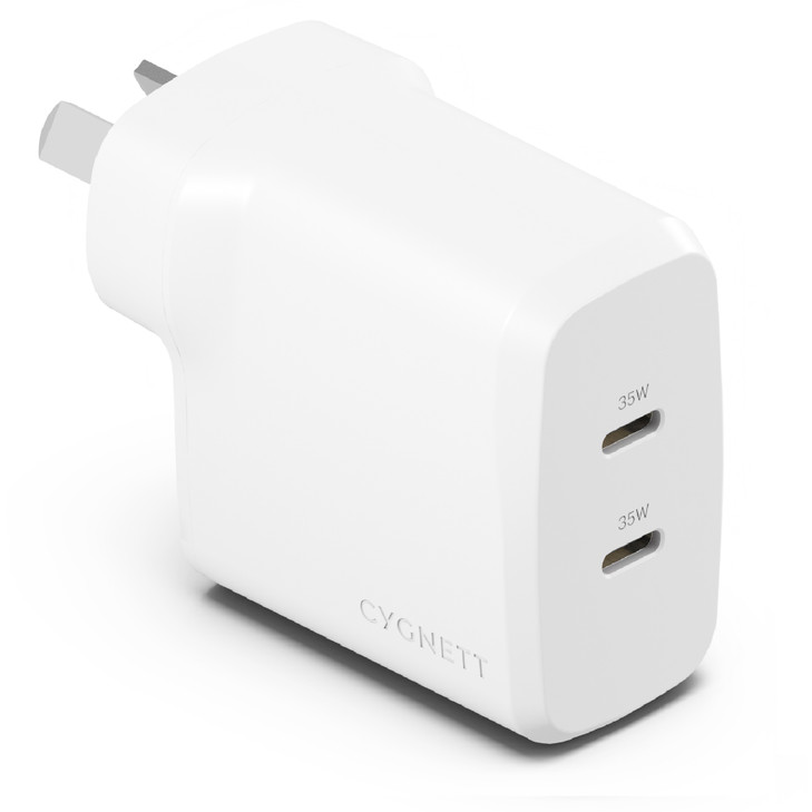 Cygnett PowerPlus 35W Dual Port USB-C PD Fast Wall Charger -White(CY4774PDWCH),2xUSB-C(35W), Best for iPhone,Samsung's PPS & USB-C Devices, 2 Years Wa