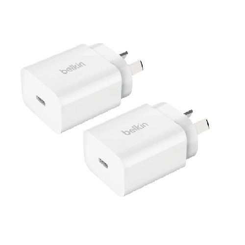Belkin BoostCharge 20W USB-C PD 3.0 PPS Wall Charger (Pack of 2) - White (WCA007auWH-2PK), Safe & Efficient, Compact & Travel-Ready, 2 Years Warranty