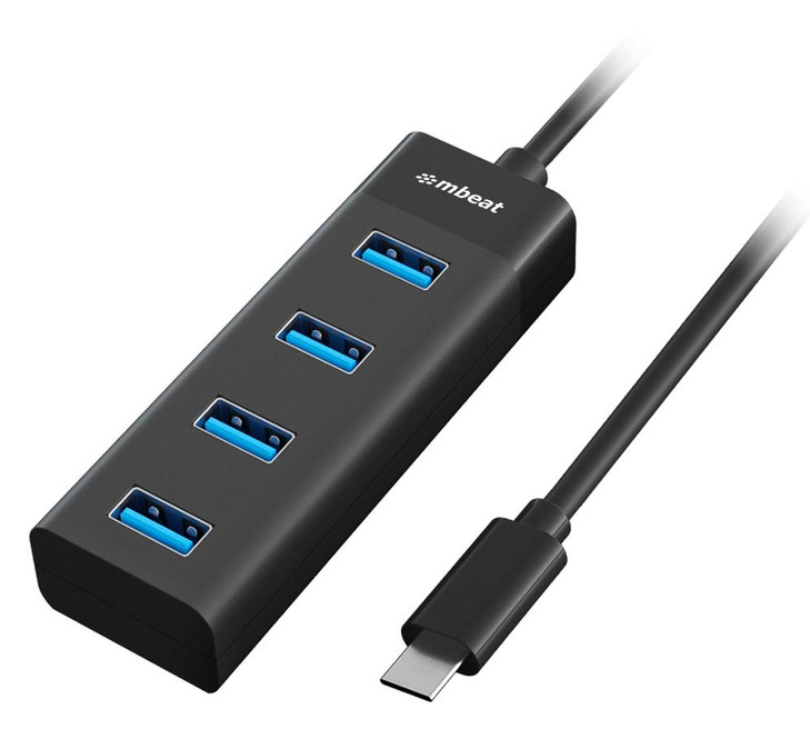 mbeat¬Æ USB-C to 4-Port 3.0 Hub - Black USB 3.0 transfer speeds up to 5Gbps Material: ABS Plastic Cable Length: 200mm Weights: 36g
