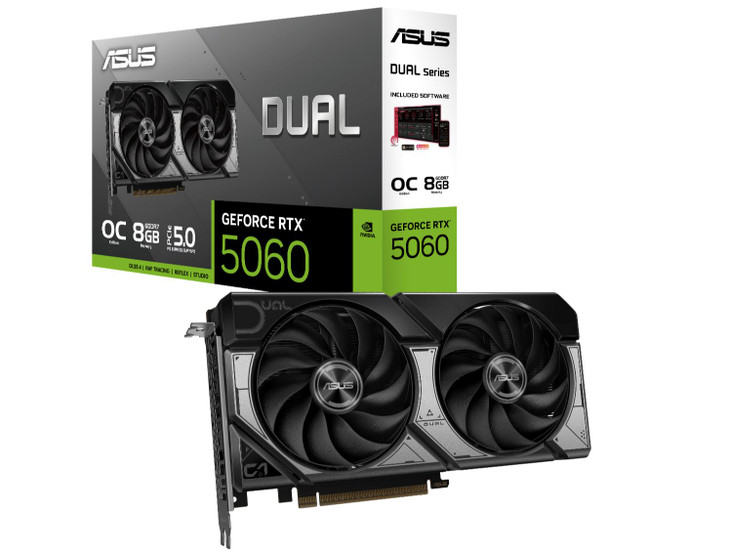 ASUS nVidia GeForce DUAL-RTX5060-O8G RTX5060 8GB GDDR7 OC Edition 2535MHz Boost Clock, RAM 28Gbps, 623 AI TOPs, Digital Max Resolution 7680 x 4320