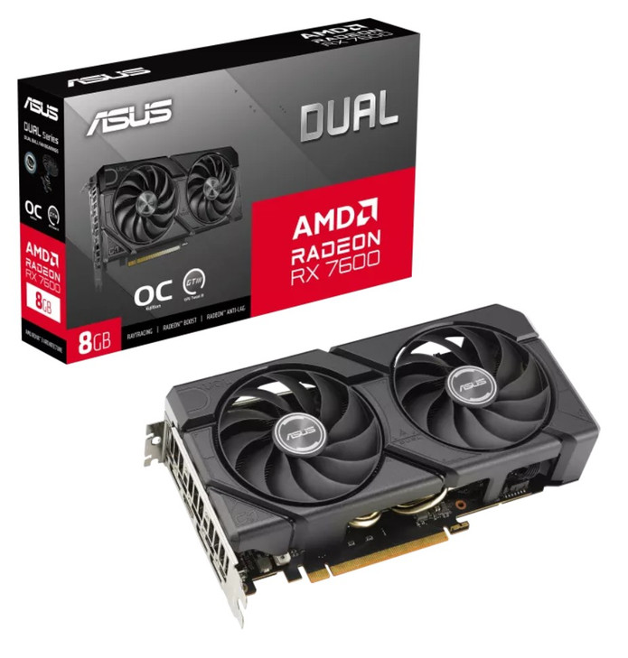 ASUS AMD Radeon DUAL-RX7600-O8G-EVO Edition 8GB GDDR6 2715 MHz (Boost Clock) VRAM 18Gbps, 3x DP, 1x HDMI