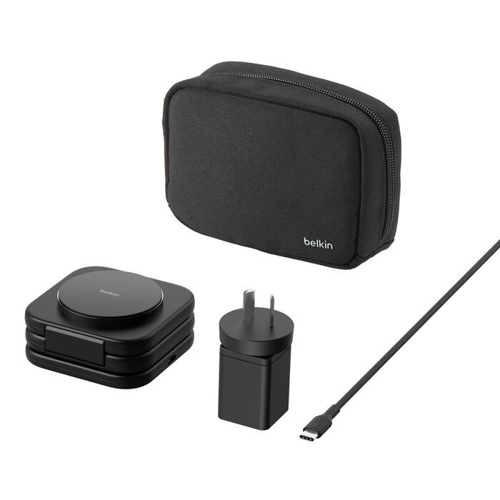 Belkin BoostcCharge Pro 3-in-1 Magnetic Wireless Travel Pad 15W With Qi2 - Black(WIZ024auBK),36W USB-C PSU,1.5m USB-C to USB-C Cable,2 Years Warranty