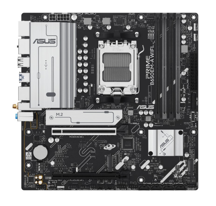 ASUS AMD B650EM PRIME B650EM-A WIFI (AM5) Micro-ATX Motherboard  4x DDR5 256GB, 1x PCIe 4.0 x16 slot, 3 x M.2 slots, 4 x SATA, Wi-Fi 6