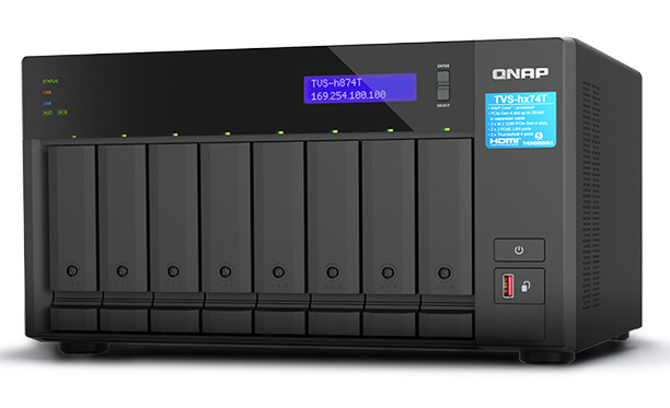 QNAP TVS-h874T-i7-32G, 8-bay QuTS hero NAS, Intel Core i7 12-core Processor/20-thread, 32GB SO-DIMM DDR4, 2 x 2.5GbE, 2 x Thunderbolt 4, 3 Year WTY