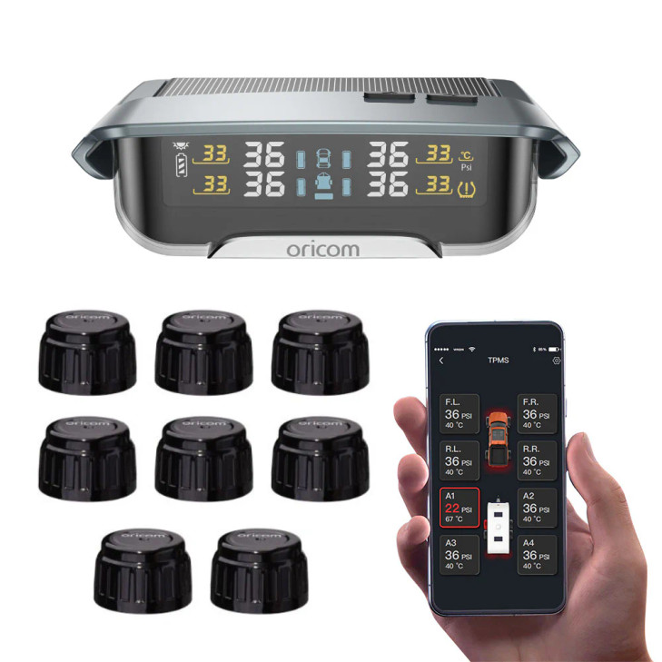 ORICOM TPMS10-8E Tyre Pressure Monitoring System Incl. 8 External Sensors & APP Functionality