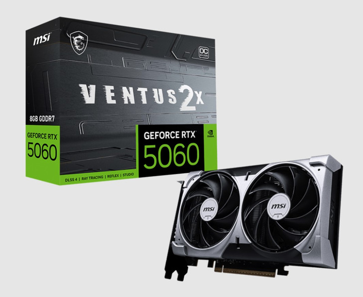 MSI nVidia GeForce RTX 5060 8G VENTUS 2X OC, PCI Express¬Æ Gen 5 x16, Boost: 2527 MHz, CUDA 3840 Units, 8GB GDDR7, . HDMI‚Ñ¢ x 1
