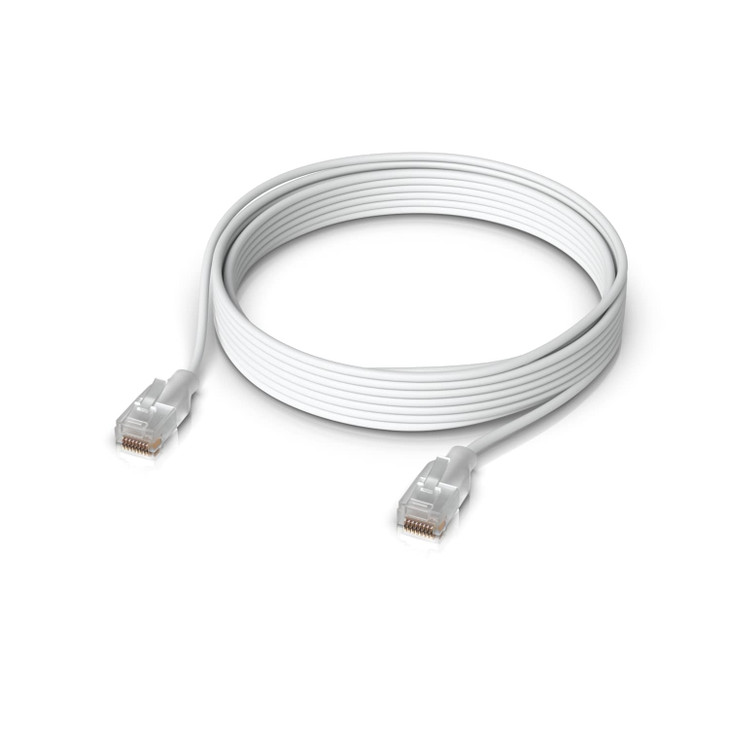 Ubiquiti UniFi Etherlighting Patch Cable, Length 8M, White, Nano-thin patch cable with 10 GbE support, designed to showcase Etherlighting effects.