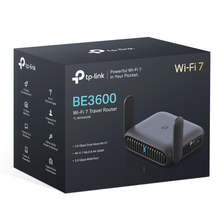 TP-Link TL-WR3602BE BE3600 Dual-Band Wi-Fi 7 Portable Travel Router, 2.5G Multi-Gig Connectivity