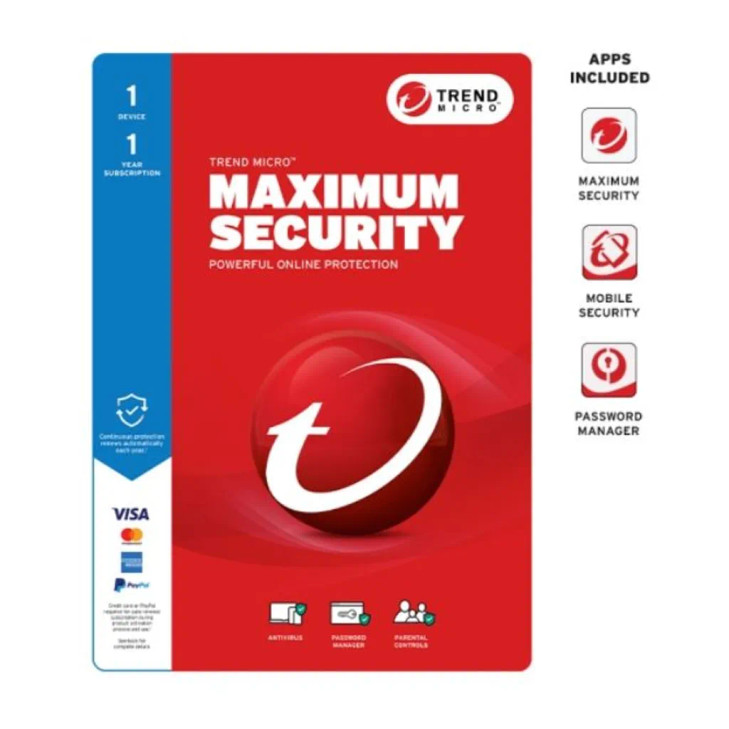 Trend Micro Maximum Security Plus (1 Device) 1 Year Add-on Auto Renew OEM (Plus = Secure VPN / Cleaner Pro)