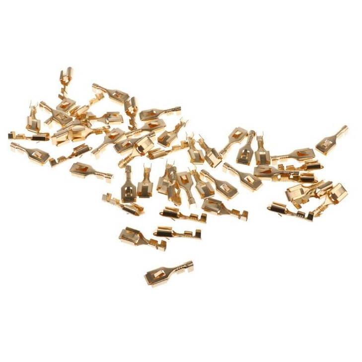 50 Sets Male & Female Brass Crimp Terminal 6.3mm Wire Spade Connectors Gold