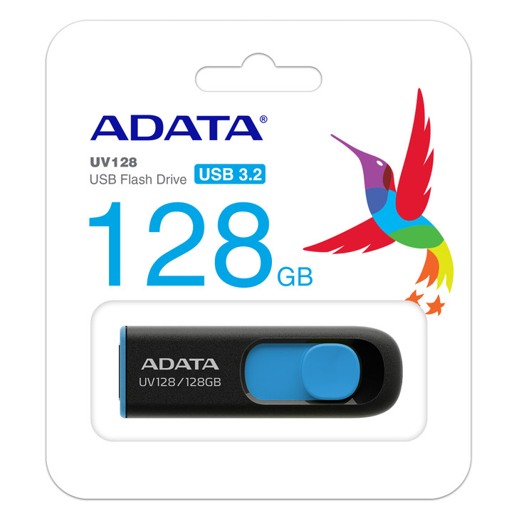 128GB ADATA UV128 USB3.2 (GEN1) FLASH DRIVE BLACK/BLUE