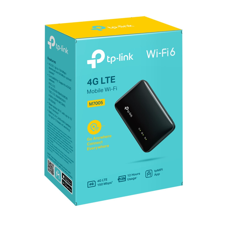 TP-Link M7005 4G LTE Mobile Wi-Fi supported with up to 150 Mbps download and 50 Mbps upload speeds