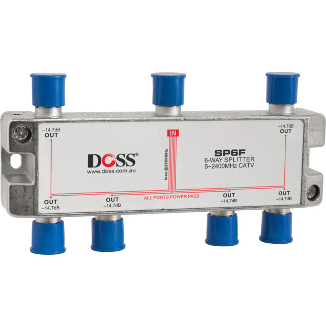 DOSS 6 Way 'F' Splitter Or Combiner Dc Pass Through 2.4Ghz Doss