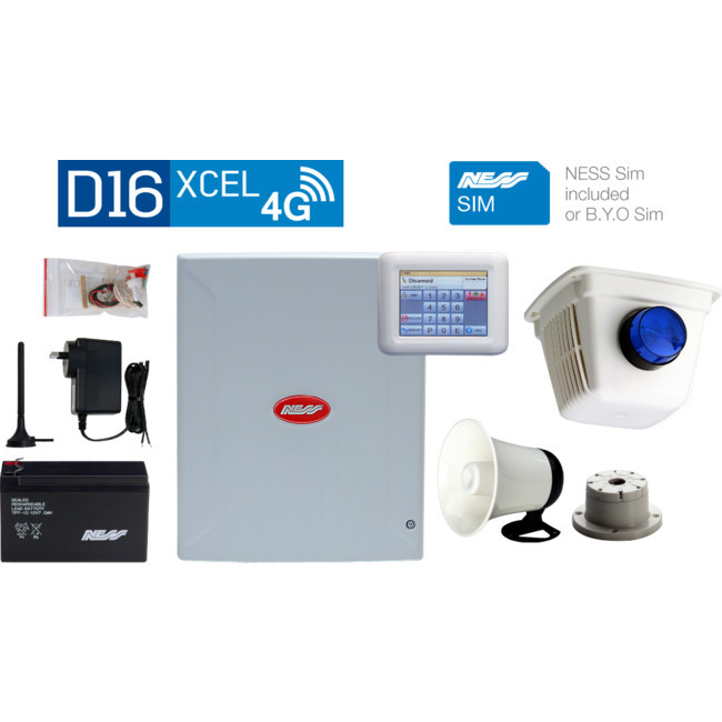 NESS D16Xcel4G Navigator Panel & Siren Kit With Sim