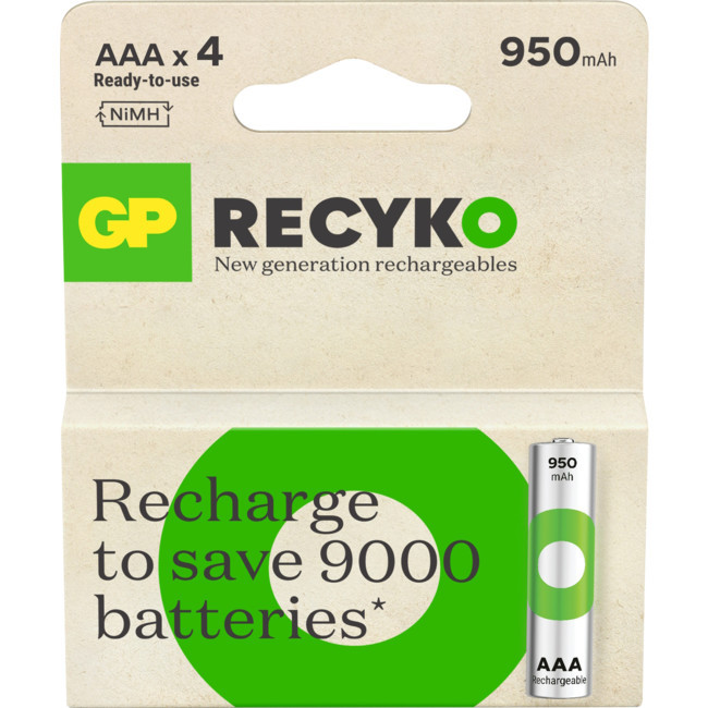 GP Recyko 950Mah Aaa 4Pk Rechargeable Batteries Gp