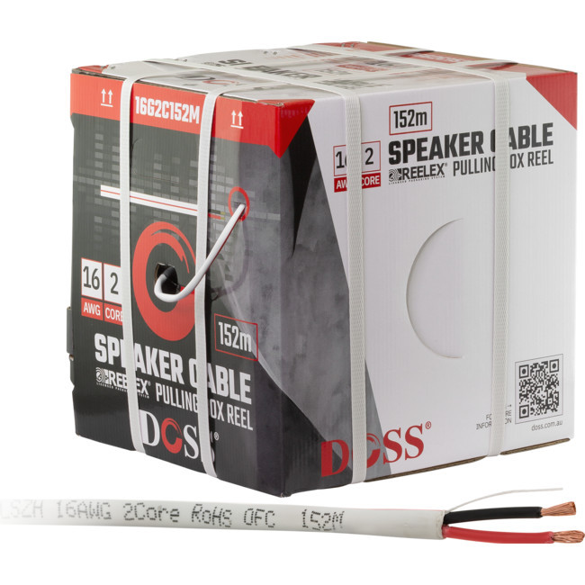 DOSS 16Awg 2Core Speaker Cable 152M Lszh Reelex White/R
