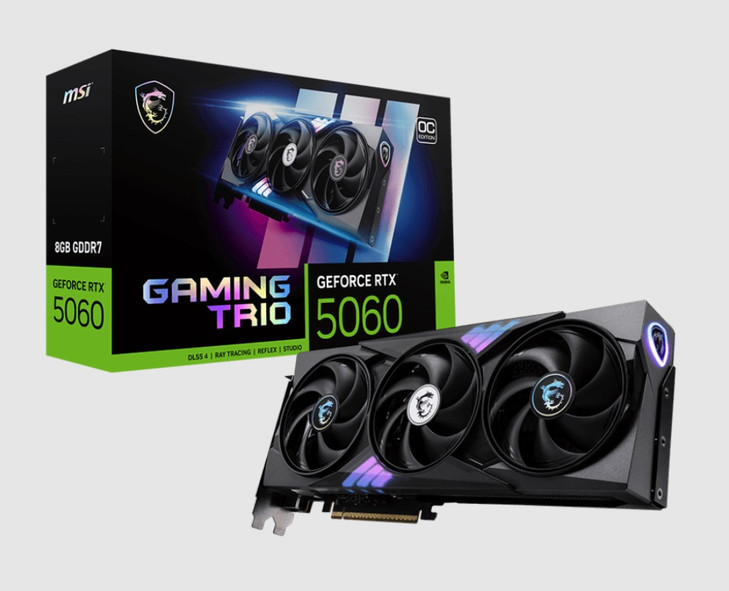MSI nVidia GeForce RTX 5060 8G GAMING TRIO OC, PCI Express® Gen 5 x16, Boost: 2625 MHz, CUDA 3840 Units, 8GB GDDR7, HDMI™ x 1