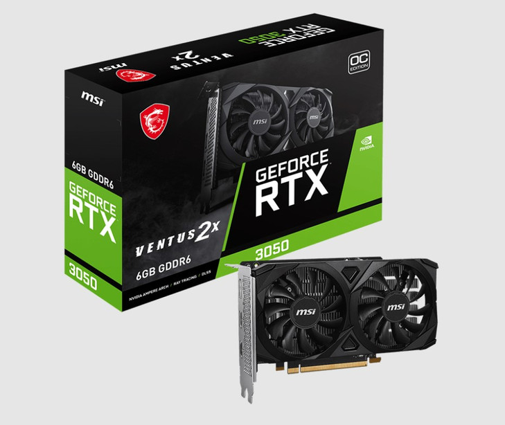 MSI nVidia GeForce RTX™ 3050 VENTUS 2X E 6G OC, Boost: 1492 MHz, CUDA 2304 Units, 6GB GDDR6, HDMI™ x 2